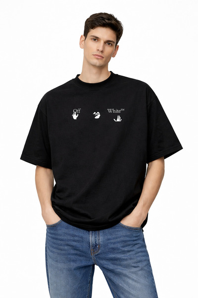 CAMBLYS KADIN ERKEK UNİSEX OFF WHİTE EL LOGO ÖN BASKILI OVERSİZE KALIN KUMAŞ ...