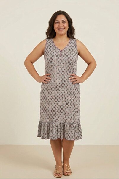 Flamingo Άνετο φόρεμα με λουλουδάτο σχέδιο, βαμβακερό, με λαιμόκοψη V, με μηδ...