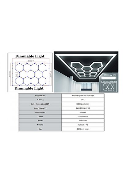 tuningset Sistem de iluminat de tavan hexagonal cu formă de fagure, 4,02 x 2,...