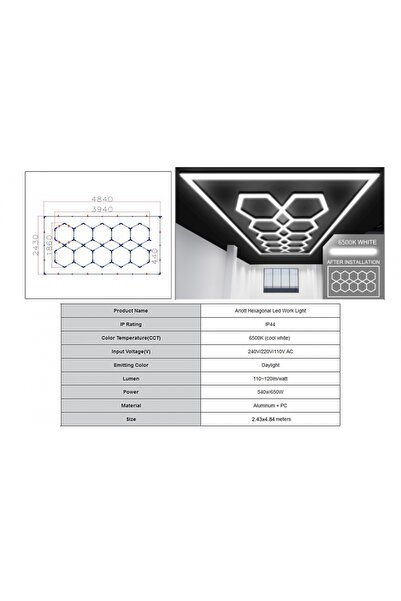 tuningset Sistem de iluminat de tavan hexagonal cu formă de fagure de miere 3...