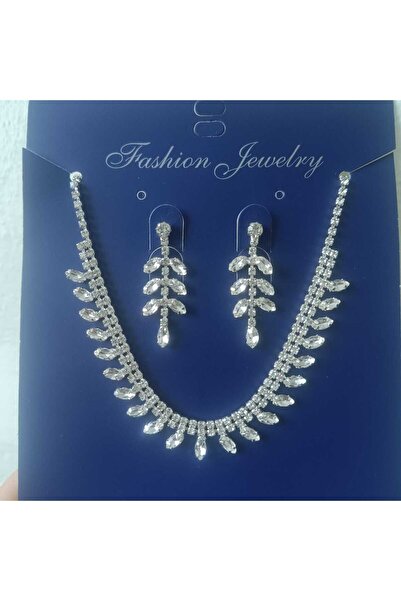 Mihra Aksesuar Shuttle Stone Necklace and Earring Set