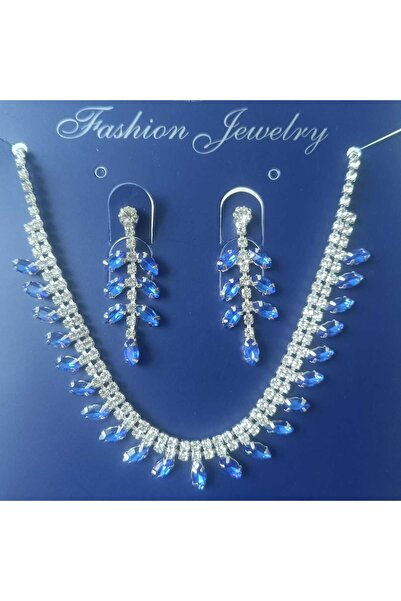 Mihra Aksesuar Blue Shuttle Stone Necklace and Earring Set