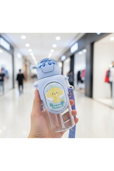 Kuzey Tacı Children's Water Bottle with Character Figures, Patterned Straws a...