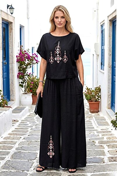 MODANI SEÇ Siyah Etnik Nakışlı İkili Takım