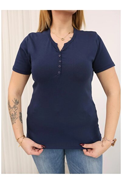 ÖZZYGİYİM Button Detailed Cotton Pack Stretch Fabric Short Sleeve Basic Blouse