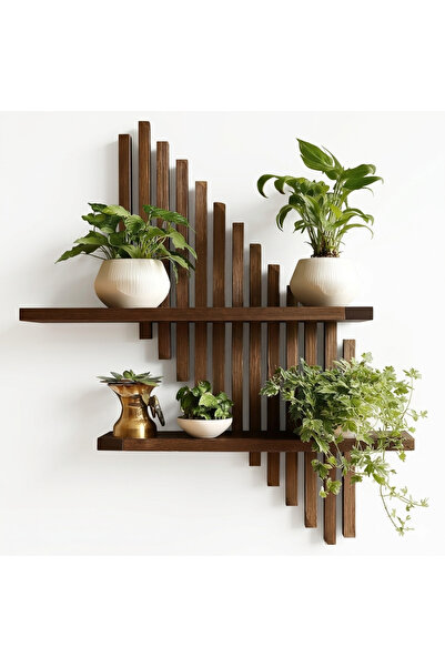 Ev dekka Yapışkanlı Duvar Rafı - Delme Gerektirmeyen Çıtalı Ahşap Raf - 60x30...