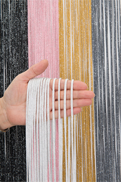 ELDA EV TEKSTİLİ Beyaz Simli Jumbo Zincir Serisi İp Perde Kornişe Hazır Kesil...