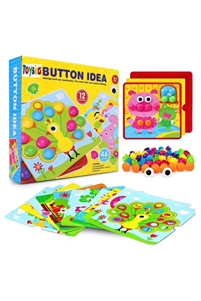 Toyska Joc Mozaic creativ Button Idea Animale, 12 cartonase, 46 de butoni