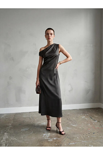 Lizay Dress Büzgülü Saten Elbise