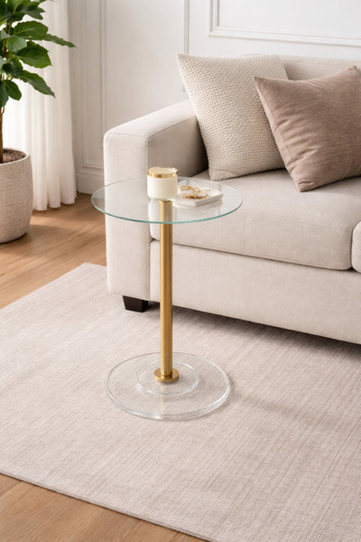 Generic طاولة خدمة زجاجية مفردة بقاعدة أكريليك وعمود ستيل