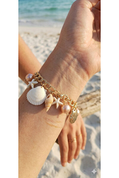 TUTU DESİGN Natural and Gold-Tone Charm Bracelet Shell Design Bracelet with G...