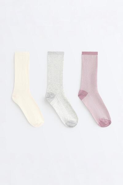 Oysho 3'lü Classic pamuklu dokulu çorap paketi