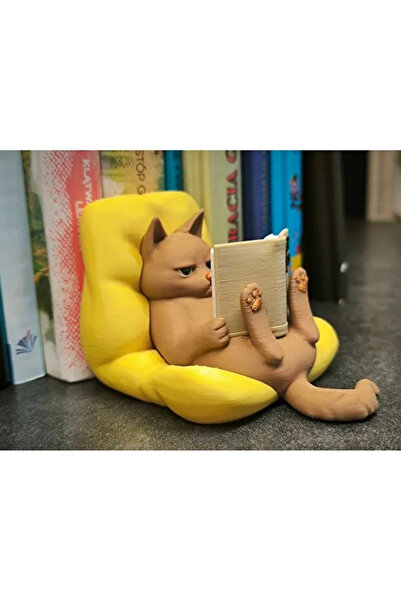 Rex Aksesuar Kitap Okuyan Kedi Figürü kitaplık süsü,tatlı masa süsü