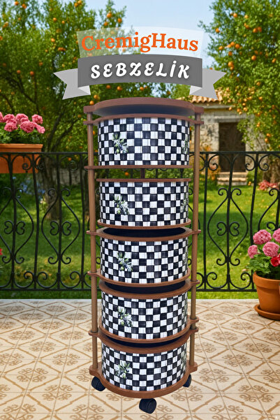 CremigHaus Ahşap Sebzelik Geleneksel Tasarım Yuvarlak Dama Desenli 5 x 5 kg K...