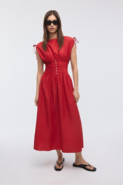 Stradivarius فستان ميدي مطوي