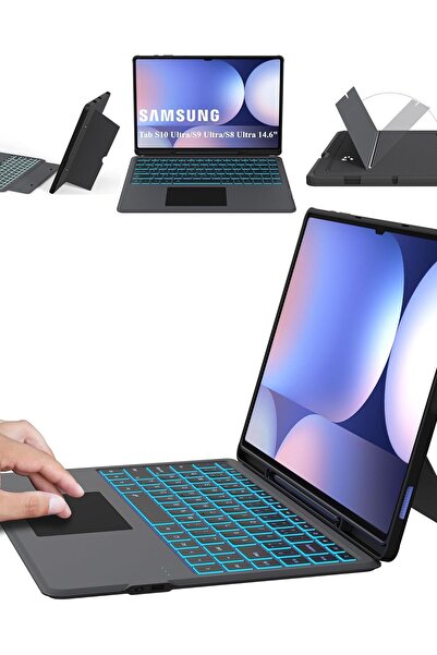 OEM Etui do Samsung Galaxy Tab S10/S9/S8 Ultra 14.6 klawiatura LED ROOFEI QWERTZ