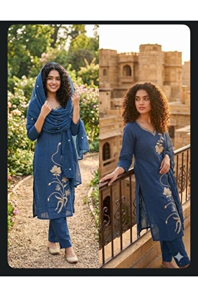 Genaric Rust Heritage Embroidered Cotton Kurta Set – 3 Piece Ethnic Suit,