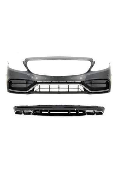 tuningset Bara Față cu Difuzor și Ornamente Argintii compatibil cu Mercedes C...