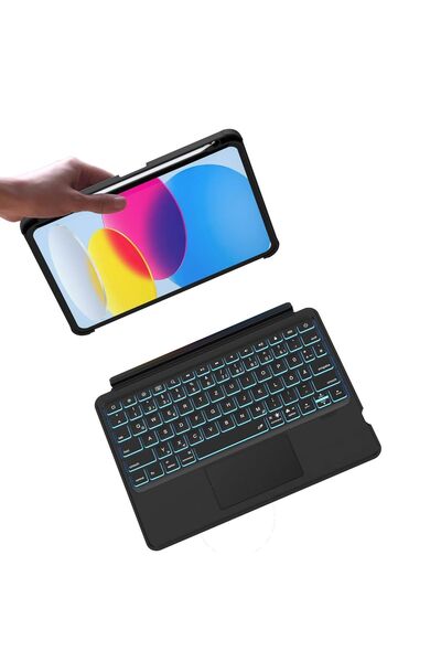 OEM Roofei Qwertz Husă cu tastatură Bluetooth pentru iPad generația a 10-a, cu suport rabatabil