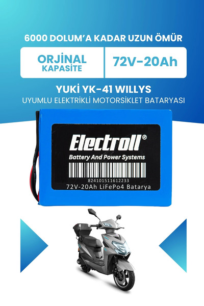 ELECTROLL Yuki YK-41 WILLYS Uyumlu Batarya LiFePO4 72V 20Ah Elektrikli Motors...