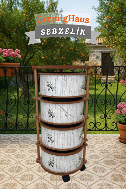 CremigHaus Ahşap Sebzelik Geleneksel Tasarım Yuvarlak Mermer Desenli 4 x 5 kg...