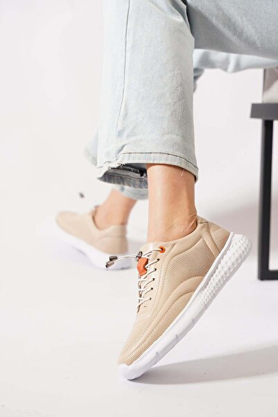 Moda Pie Pantofi sport pentru femei Fasterfe Lastik Bağlı piele naturală Bej ...