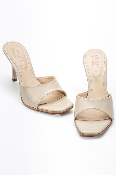 LEMUES SHOES Kadın Burnu Kare Topuklu Sandalet Bej ayakkabı