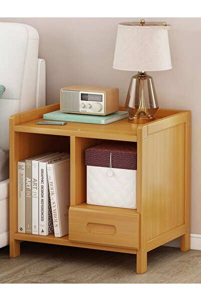 Nobrand طاولة بجانب السرير من الخيزران مع درج واحد وأرفف مفتوحة، طاولة قهوة ب...