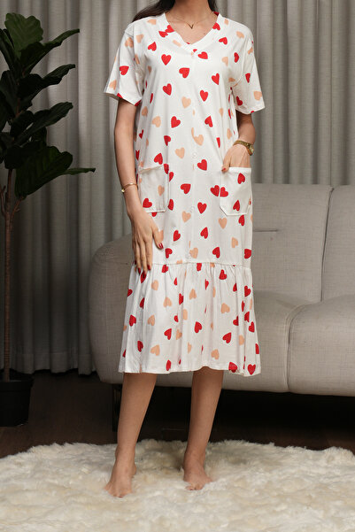 hendam قميص نوم (كلوش) قطني بطبعة القلوب