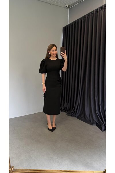 elif teke Princess Sleeve Sequin Detailed Dress Black