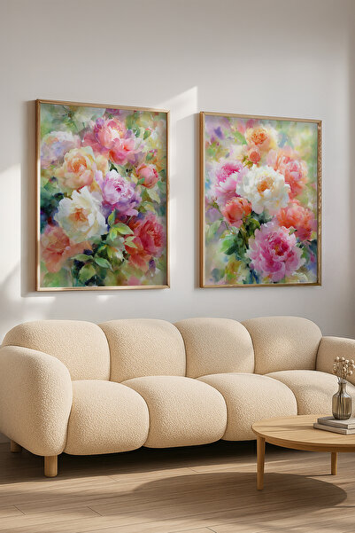 STARYUNA Set decorativ de pictură cu două personaje, cu ramă din lemn, buchet...