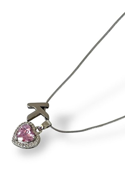 rycollections Silver Purple Zircon Stone K Letter Heart Necklace