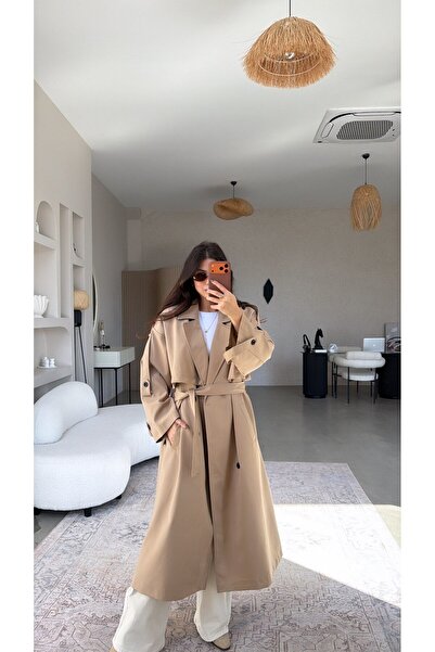 Buket Teke Camel Poli Viscose Premium Lined Trench Coat