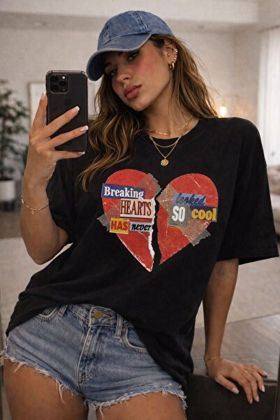 YOLO STREET Λευκό μπλουζάκι oversize με στάμπα Broken Heart – Γυναικείο stree...