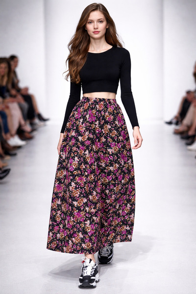 hoaryage Beli Lastikli Çıtır çiçekli Pazen Dividin Maxi Boy Uzun Etek 95CM 38...