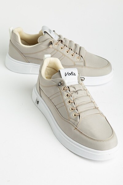 Dilimler Ayakkabı Men's Sports Shoes Beige Linen Elastic Laced Faylon Sole