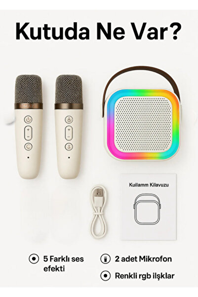 KTR TECH Çift Karaoke Mikrofonlu Kablosuz Bluetooth Hoparlör 5 Ses Efektli Rg...