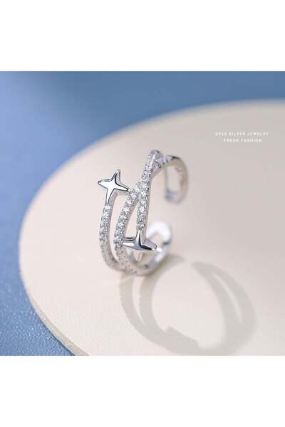 genernic Women's Ring Shooting Star 925 Sterling Silver Rhodium Plated Zircon
