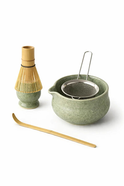 Urbanza طقم شاي ماتشا مع وعاء سيراميك، مضرب من بامبو، مغرفة، مصفاة، طقم شاي ت...