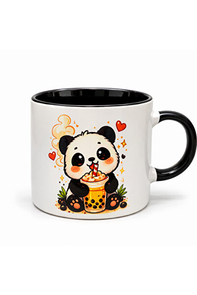 Sevimli Panda Bubble Tea Tasarımlı Porselen Kupa Bardak – Panda Desenli Kahve ve Çay Kupası