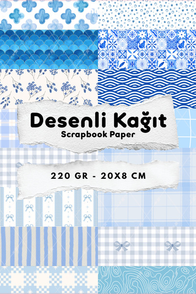 Mimu Art Studio Desenli Kağıt Seti Scrapbook Kağıdı (220 gr) Ajanda Kolaj Jun...