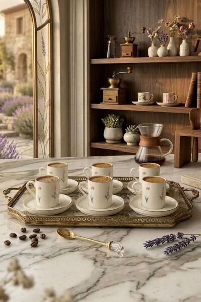 evinbizden PORSELEN 6 KİŞİLİK KAHVE FİNCAN TAKIMI MODERN PORSELEN ZARİF TASAR...