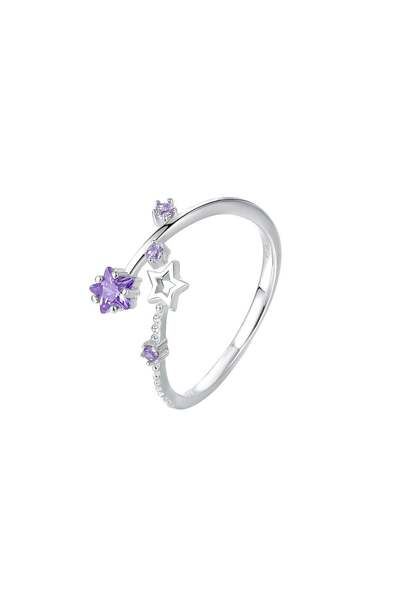 genernic Purple Star Women's Ring 925 Sterling Silver Rhodium Plated Zircon S...