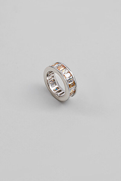 So CHIC... Gökkuşağı Baget 18 Ayar Beyaz Altın Kaplama Gümüş Yüzük