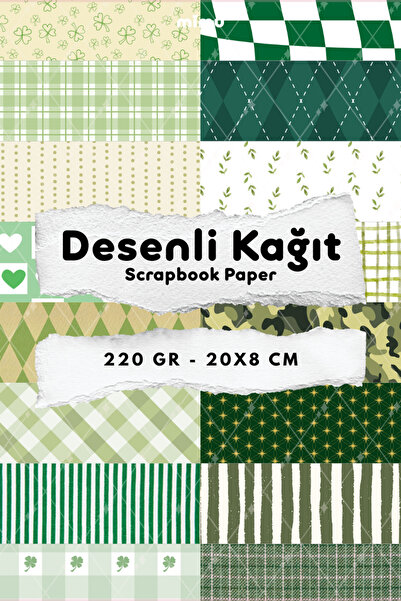 Mimu Art Studio Desenli Kağıt Seti Scrapbook Kağıdı (220 gr) Ajanda Kolaj Jun...