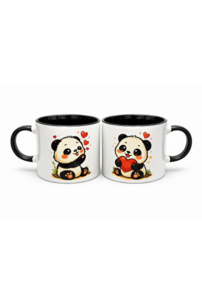 TEDİKS Sevimli Panda 2’li Porselen Kupa Bardak Seti – Kalpli Panda Tasarım Çi...