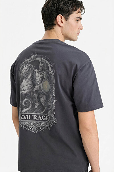 DeFacto Printed Anthracite Men's T-Shirt G0458Ax/Ar191