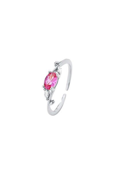 genernic Women's Pink Ring 925 Silver Rhodium Plated Zircon Stone Ring