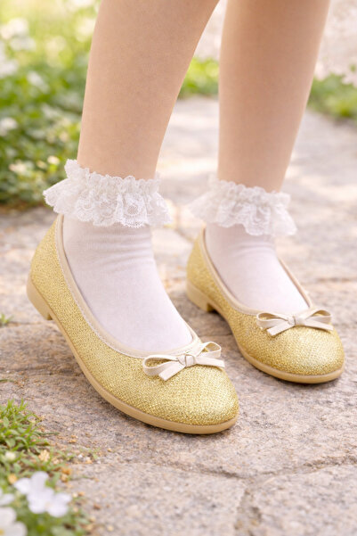 META TREND Kız Çocuk Altın Simli Günlük Rahat Şık Tören Düğün Gösteri Babeti