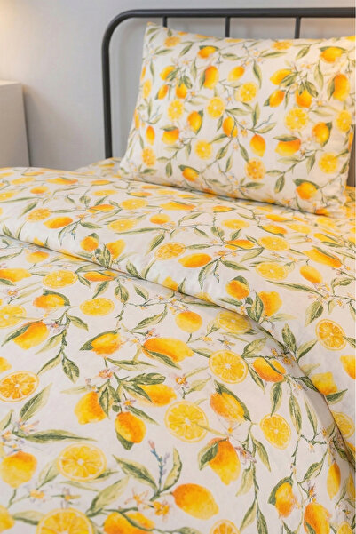 Magnolia Lemon Patterned Single Duvet Cover Set |   Yellow-White, Cotton Pcs,...
